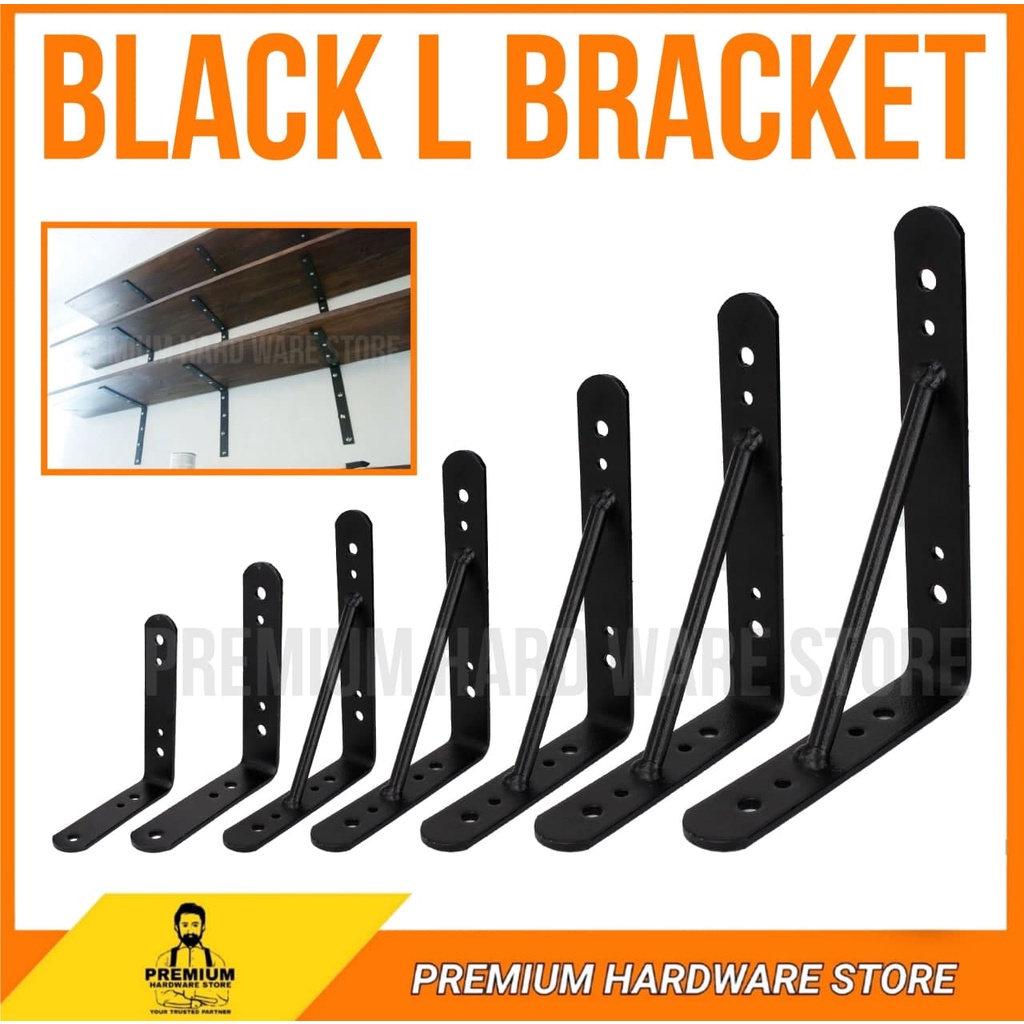 BLACK L BRACKET / WALL SHELF SHELVING L BRACKET / WALL MOUNT RACK ...