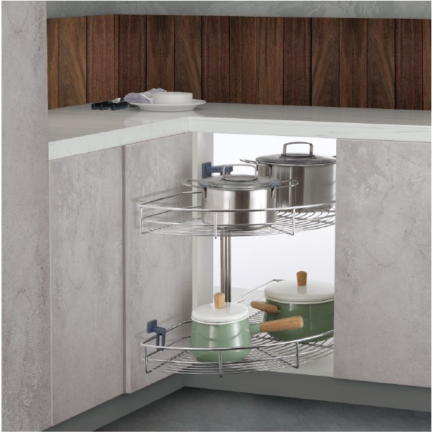 1 set 2 Pieces 180 Degree Kitchen Swivel Corner Basket With