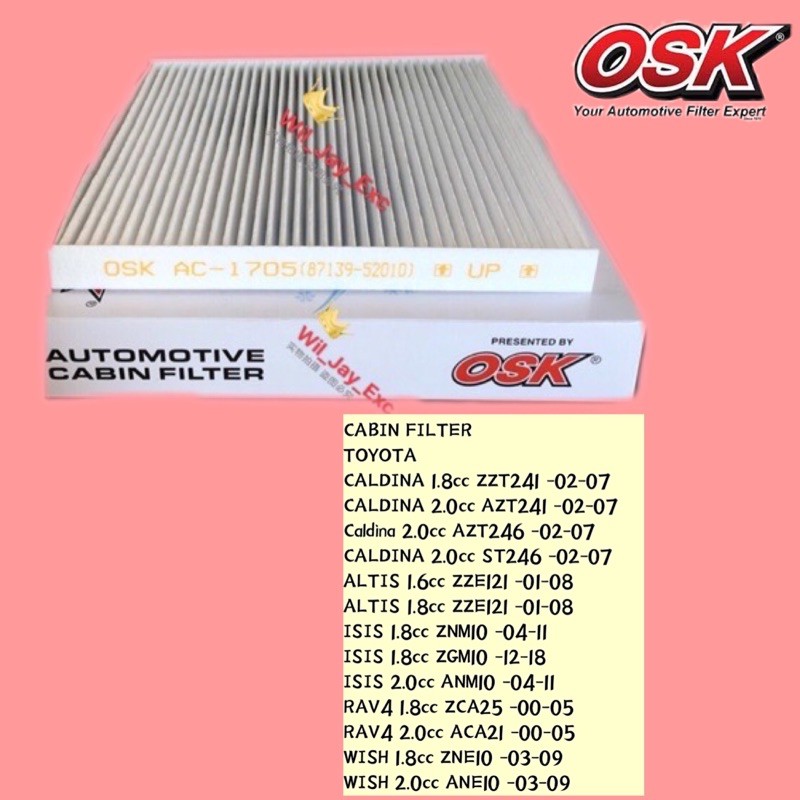 OSK AC1705 CABIN FILTER TOYOTA COROLLA,ALTIS,WISH,RAV4,CALDINA AIR