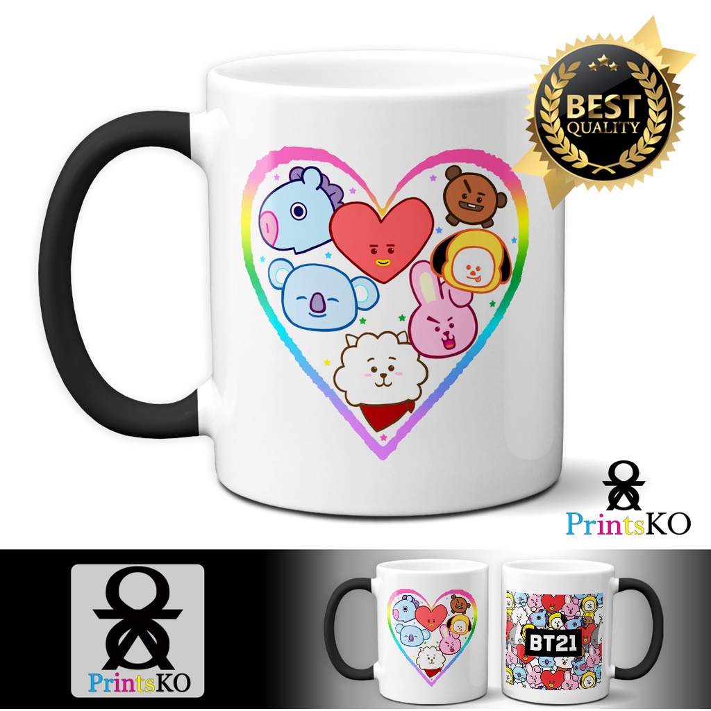 BT21 Magic Mug or White Mug - Heart Rinbow Cooky Chimmy Koya Mang RJ ...