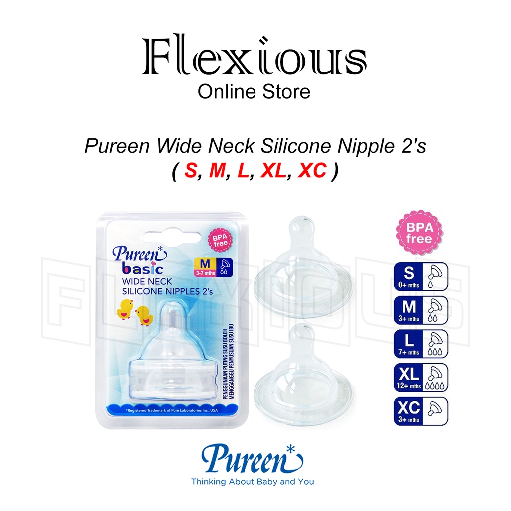 Pureen* Wide Neck Silicone Nipple 2's ( S, M, L, XL, XC ) - Basic BWNF-2