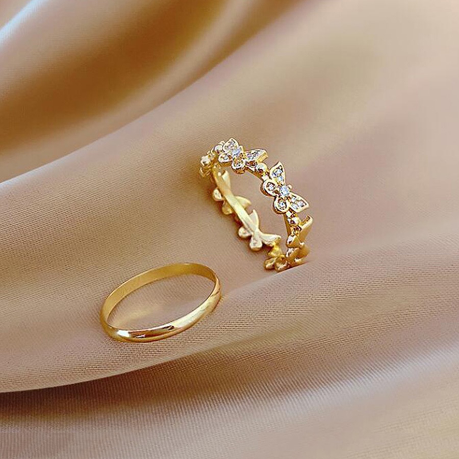 [2 Piece Set] Korean Style Butterfly Diamond Crystal Gold Stainless ...