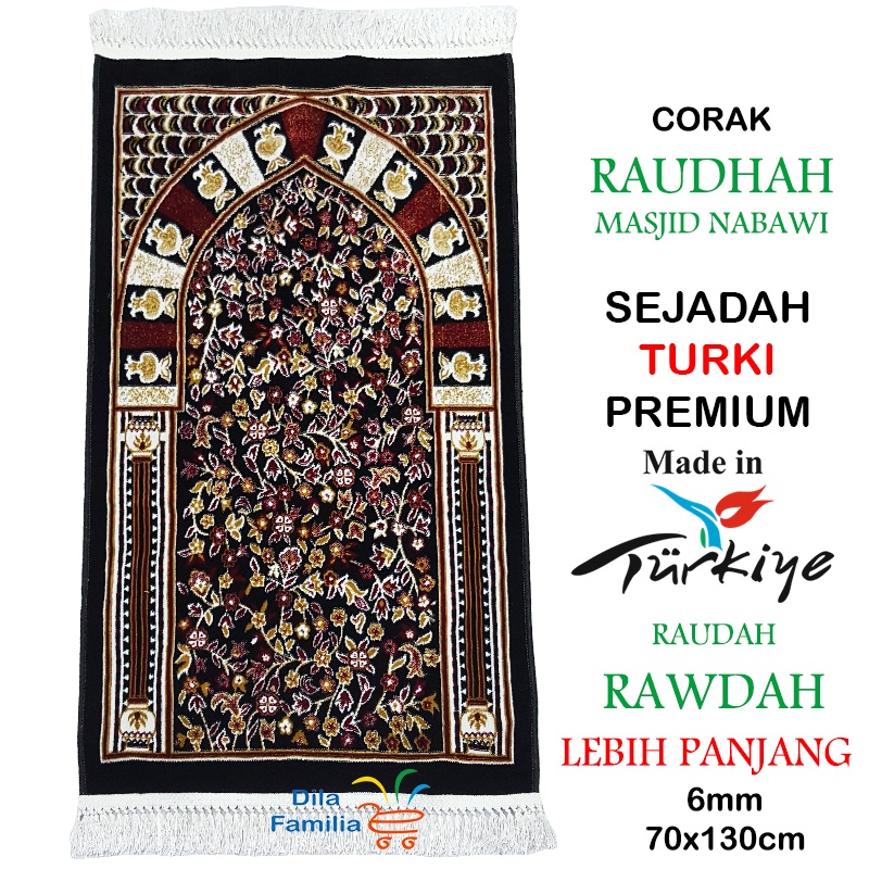 Sejadah Turki Raudhah Hitam Lebih Panjang Tebal Lebar Bunga Corak ...