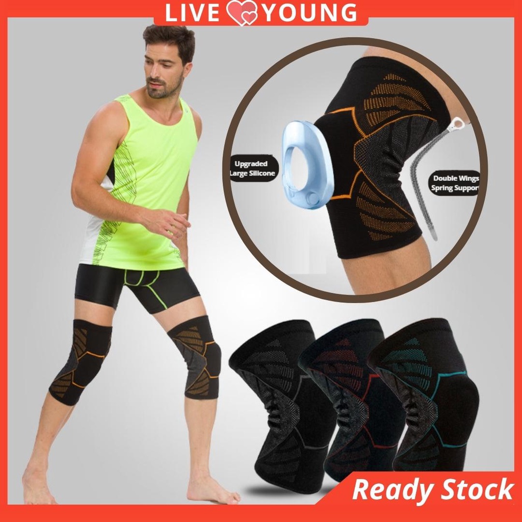 Knee Guard Support Sport Protection Braces Pad Leg Pain Relief Spring Sarung Pelindung Kaki Lutut Sakit Sukan Badminton