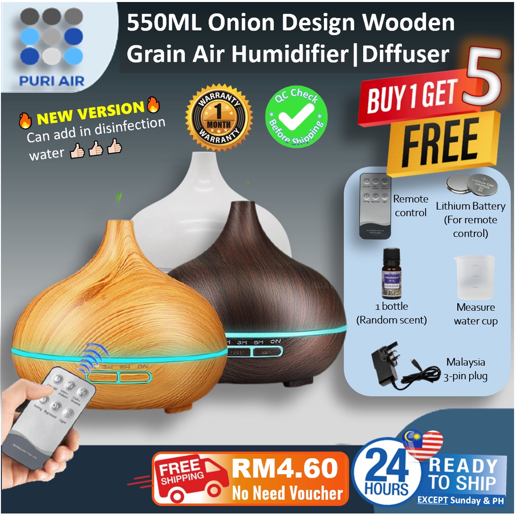 Ultrasonic Wood Grain Mist Air Purifier Humidifier Diffuser Onion Home