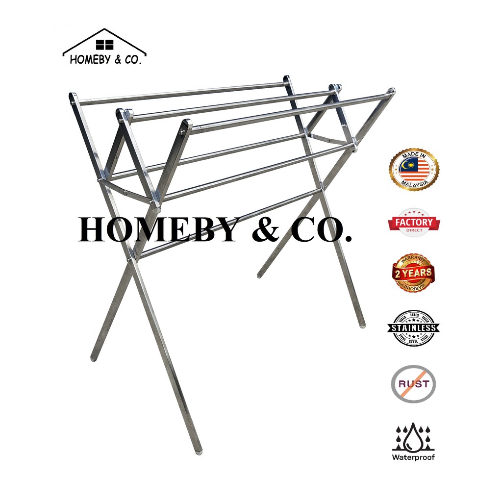 HOMEBY【3301】 Foldable Stainless Steel Towels Hanger Stand Rack / Indoor