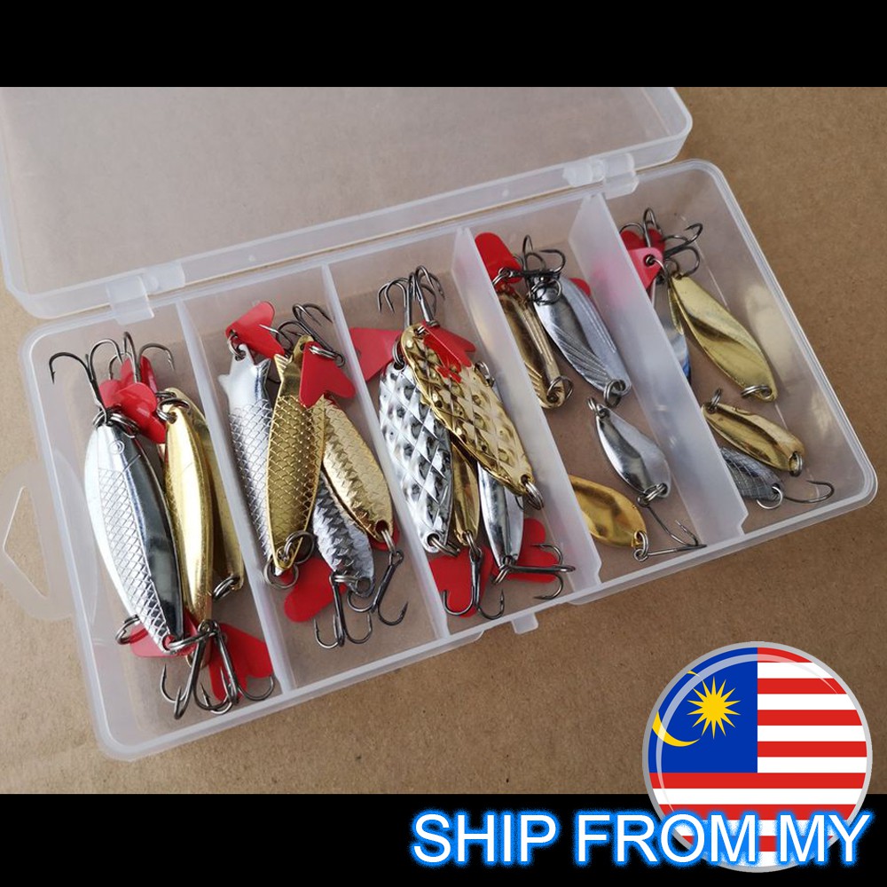 (READY STOCK) Bass Spoon Crank Bait Saltwater Hooks+Tackle Box / Spoon ...