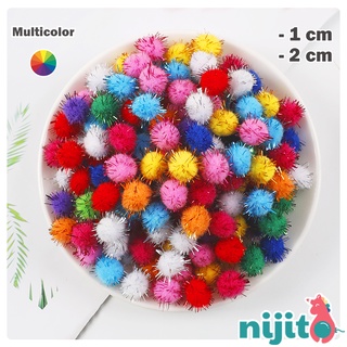 100 Pieces Arts Craft Pompoms Glitter Poms - Assorted Color (1.5cm With  Glitter Tinsel)