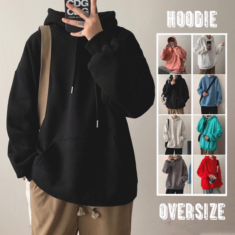 Loose Hoodie Men Women Korean Trendy Plain Hoodie 7 Colors M-5XL Baggy ...