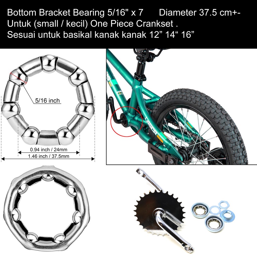 Bicycle bottom bracket ball bearings with retainer - 5/16 X 12