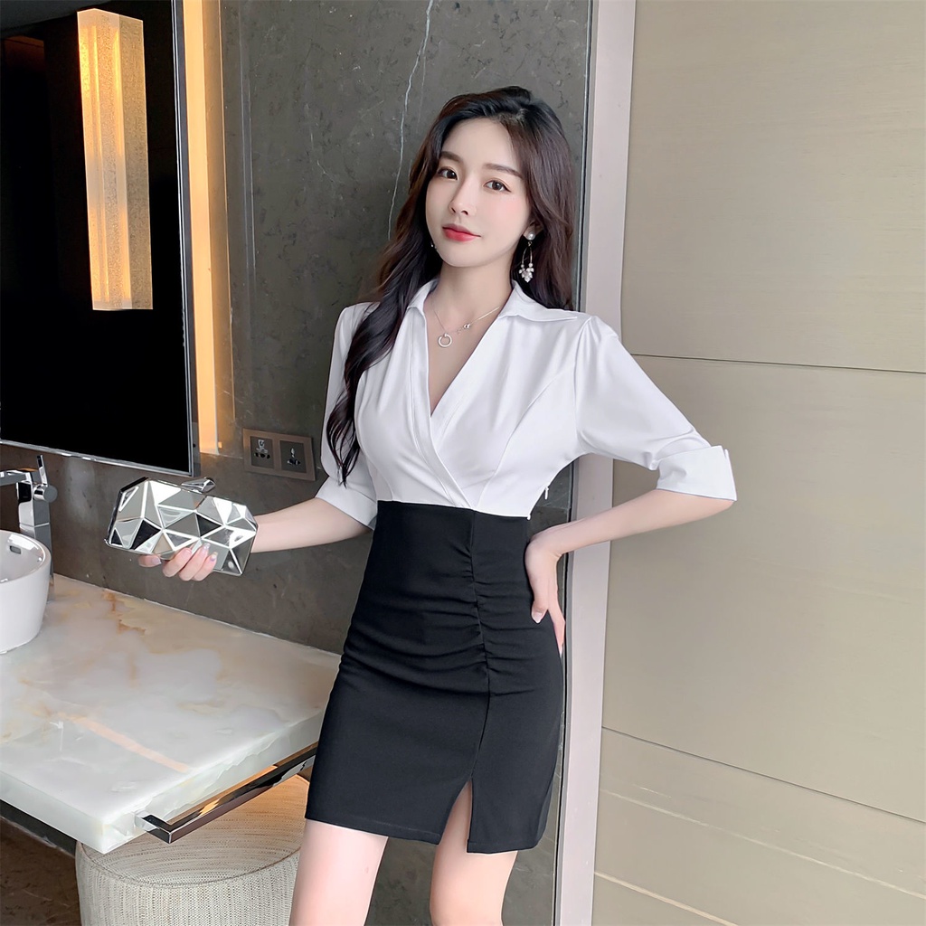 In Stock】 Sexy Dress Women Clothes Nightclub temperament v-neck low-cut  tight-fitting hip skirt HBPZ | Shopee Malaysia