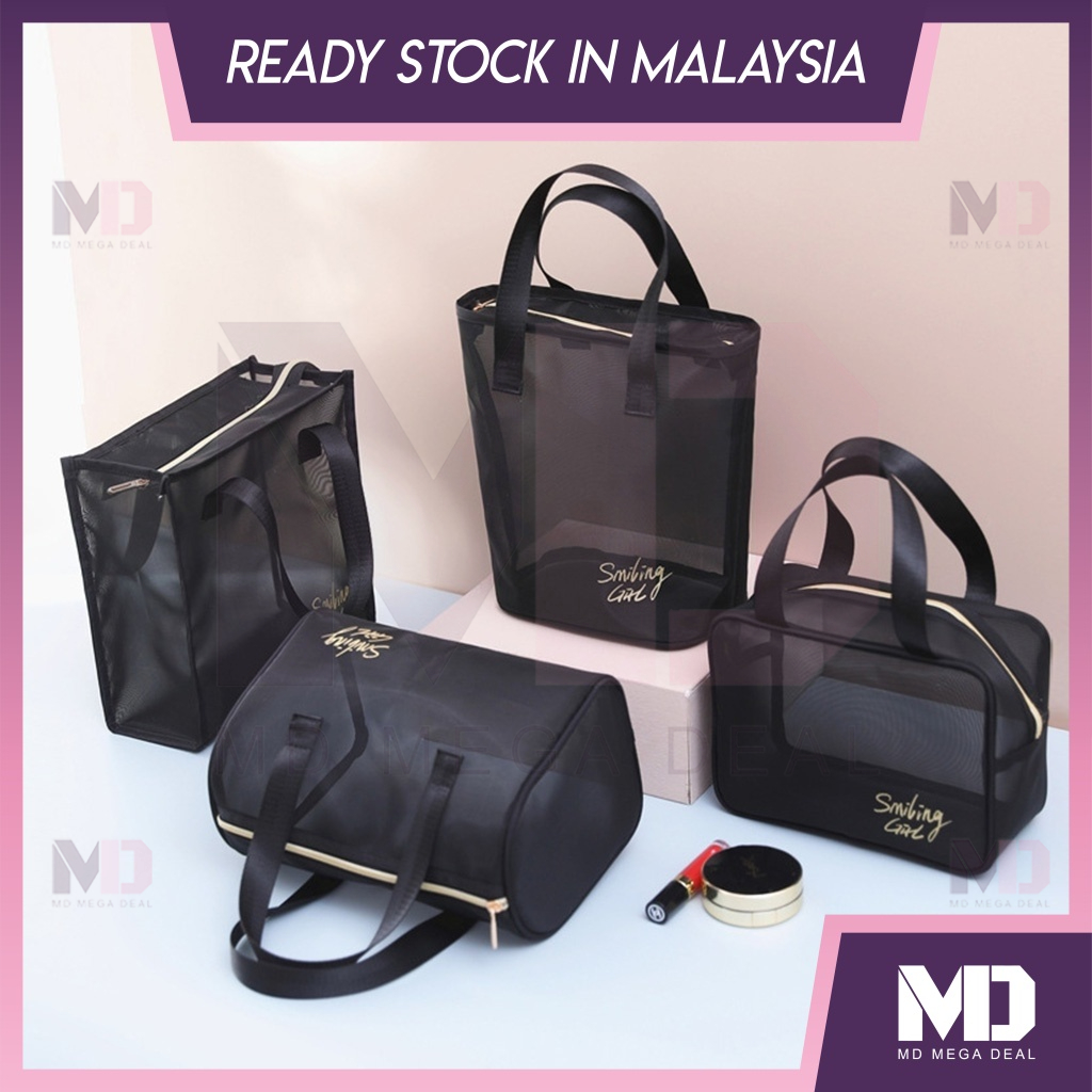 《Mega Deal》Black Mesh Cosmetic Bag Female Portable Travel Large ...