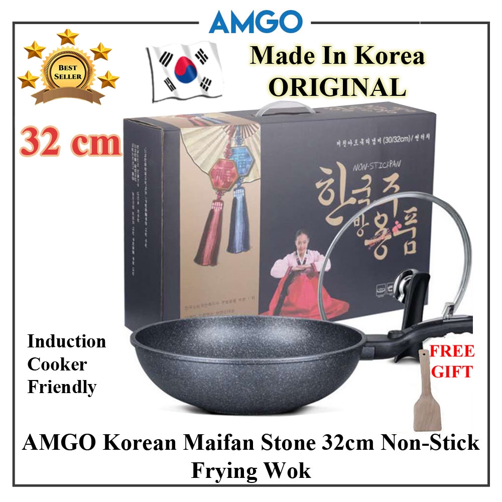 AMGO Korea High Quality NonStick 32CM Frying Pan Cooking Wok Pot Gas