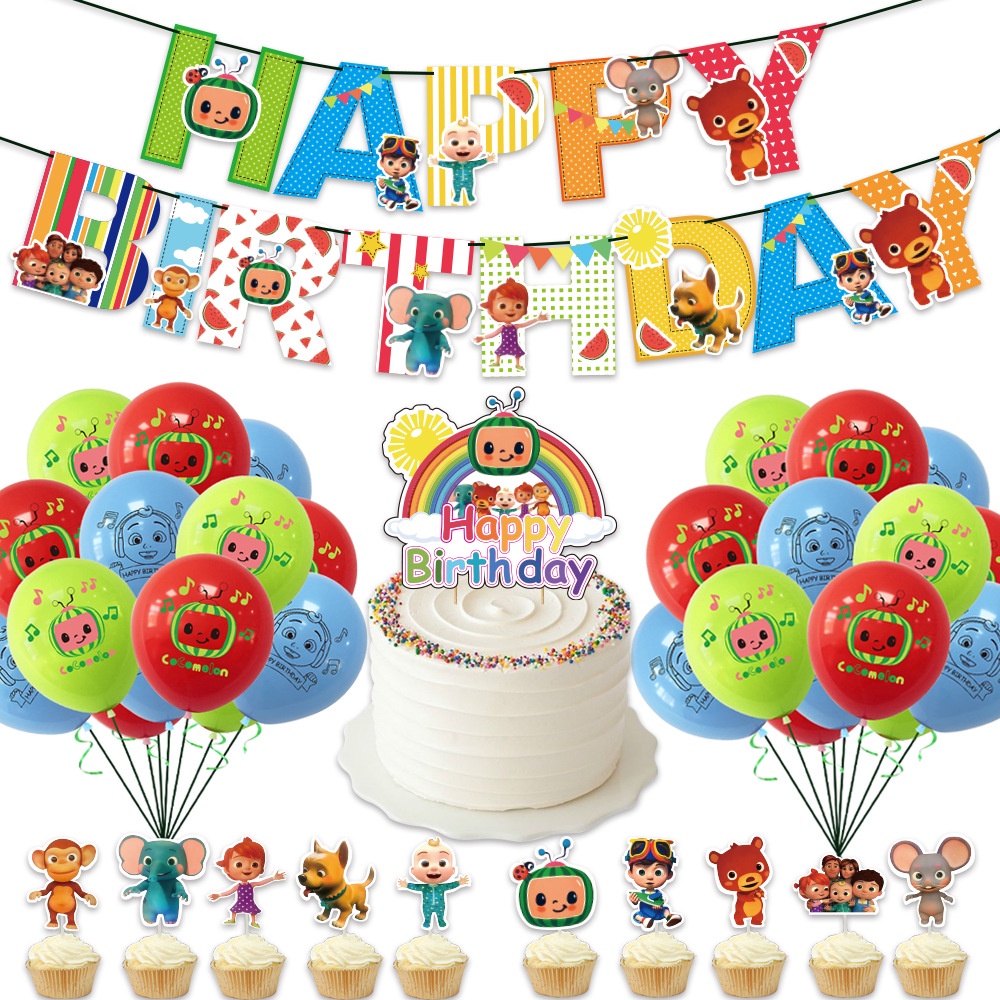 Cocomelon JJ Birthday Party Balloon Decoration Set Cake Cupcake Topper 