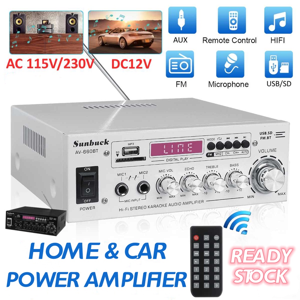 AV Power Amplifier Audio Home Theater Amplifiers Car Amp Bluetooth DC ...