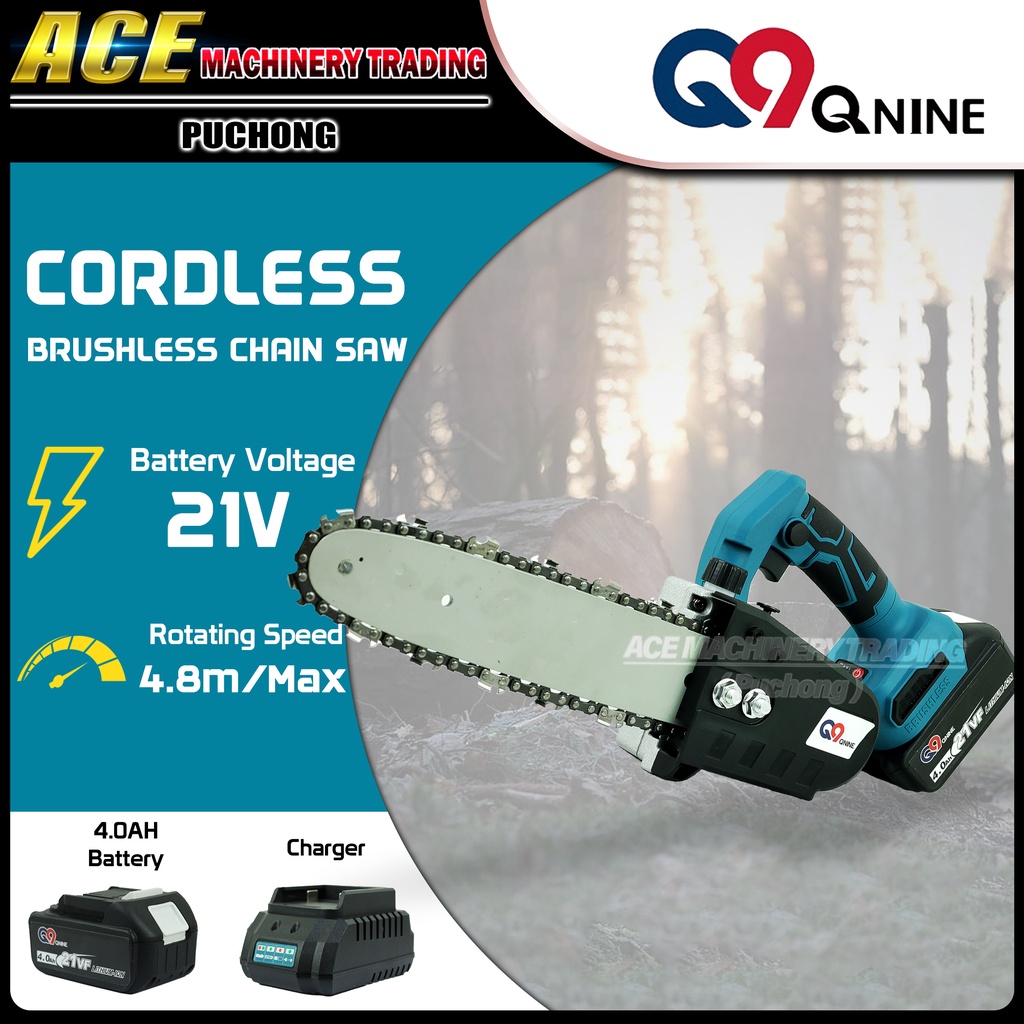 [Q9] 21V CORDLESS BRUSHLESS LITHIUM CHAIN SAW (QET2110BCS) | Shopee ...