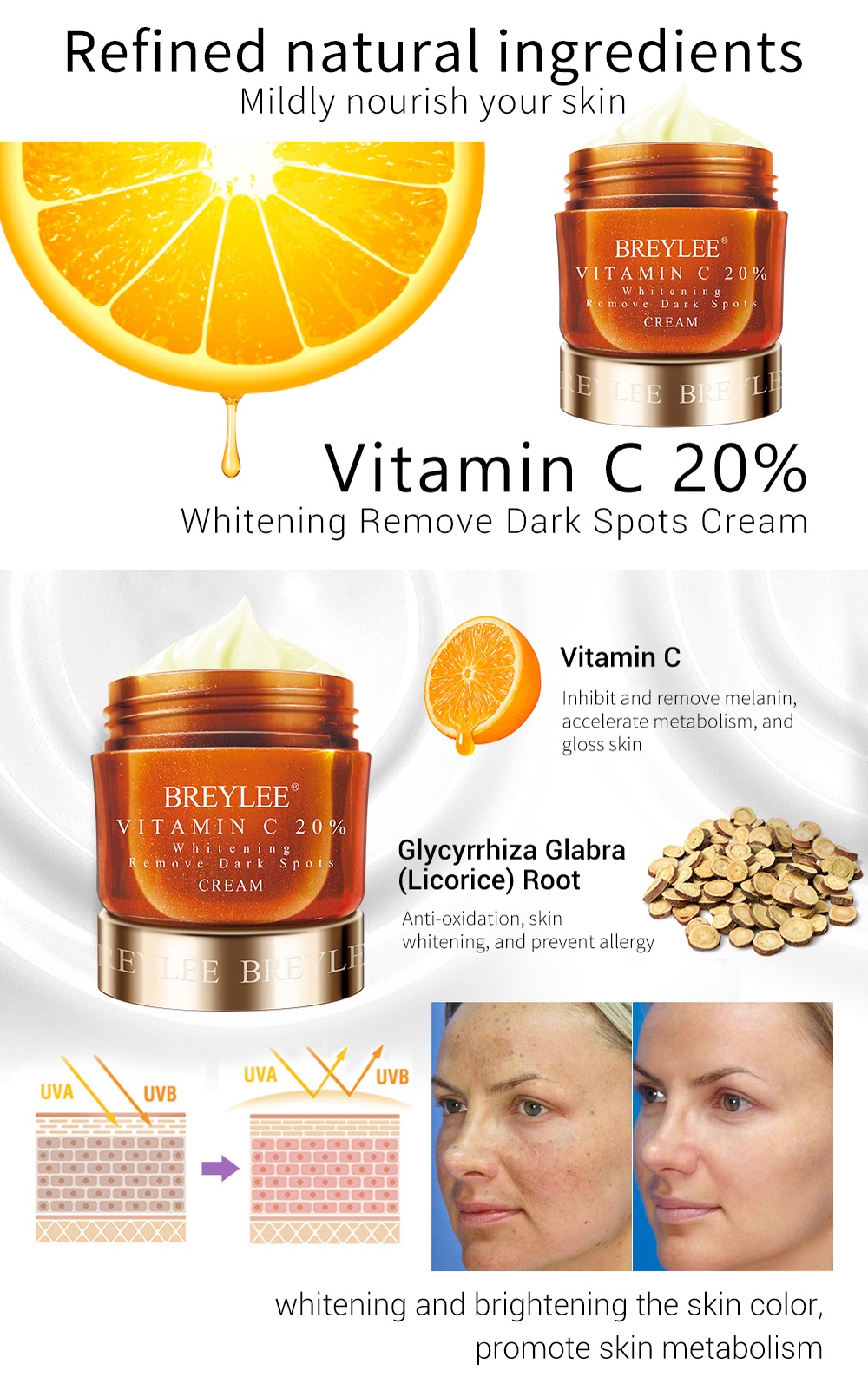 BREYLEE Vitamin C Whitening Cream Retinol AntiAging Skincare Cream 40g