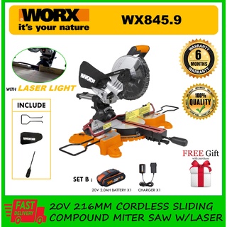 WORX WX845.9 20V 216MM CORDLESS SLIDING COMPOUND