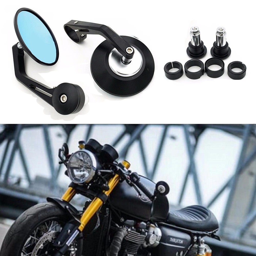 Pair Of 7/8" Black CNC Aluminum Bar End Mirrors For Motorcycles - Universal Fit, Convex Lens