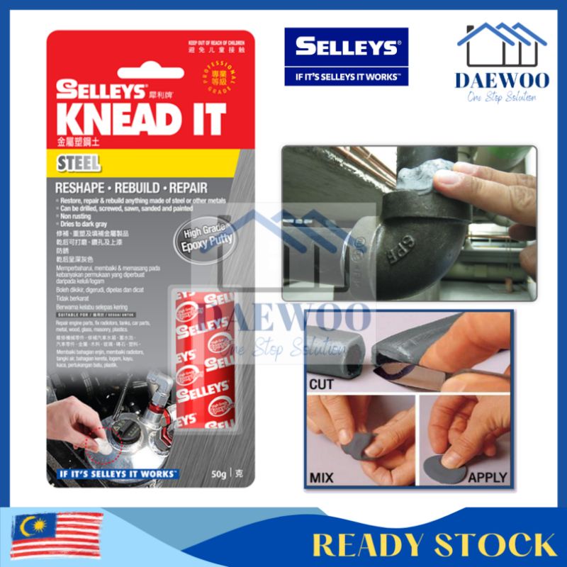 Selleys Knead It Steel Epoxy Putty (50g) Repair Motosikal Car Engine ...