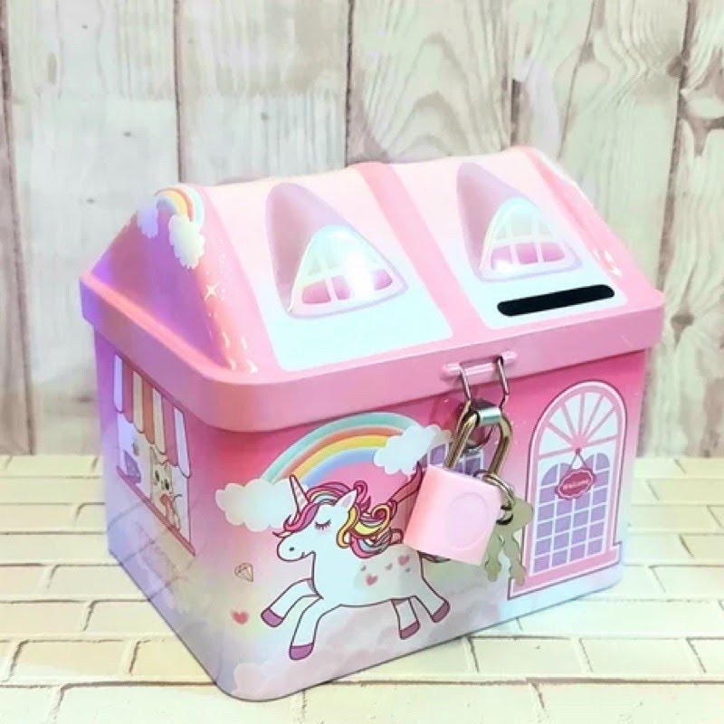 Piggy Bank Fancy House Unicorn Padlock 