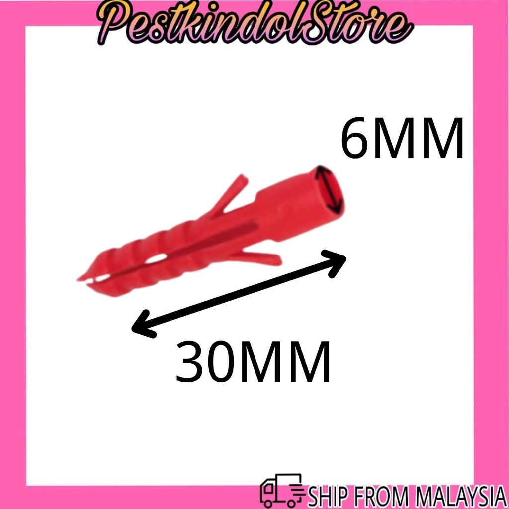 Palam Dinding Plastik PVC Merah Plastic Red PVC Wall Plug 6mm x 30mm ...
