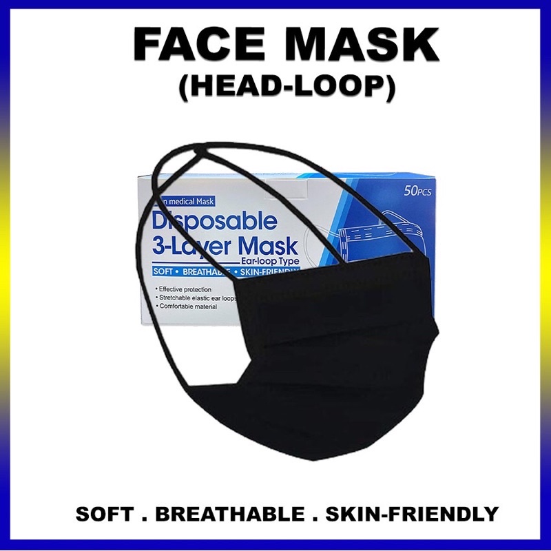 HEAD-loop Disposable 3 Layer Mask BFE 95% [50pcs/Box] stretchable ...