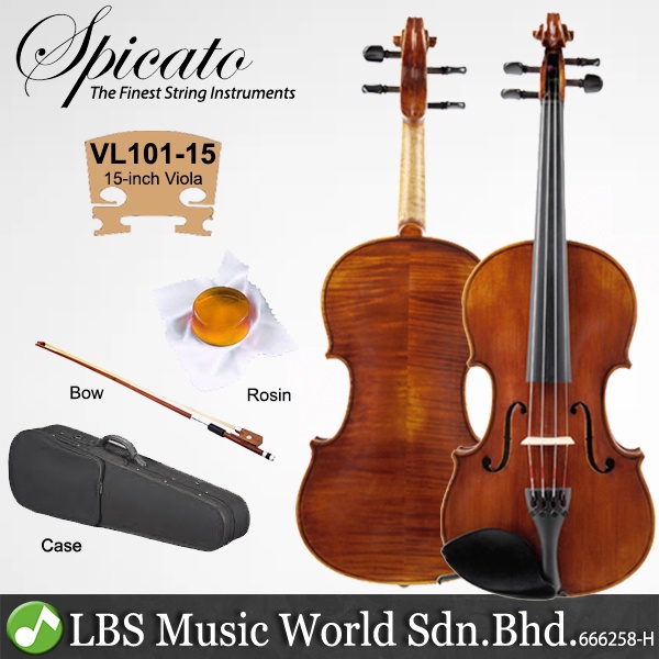 Spicato Italy Viola VL-101 15 Inch Intermediate Viola Bundle With ...