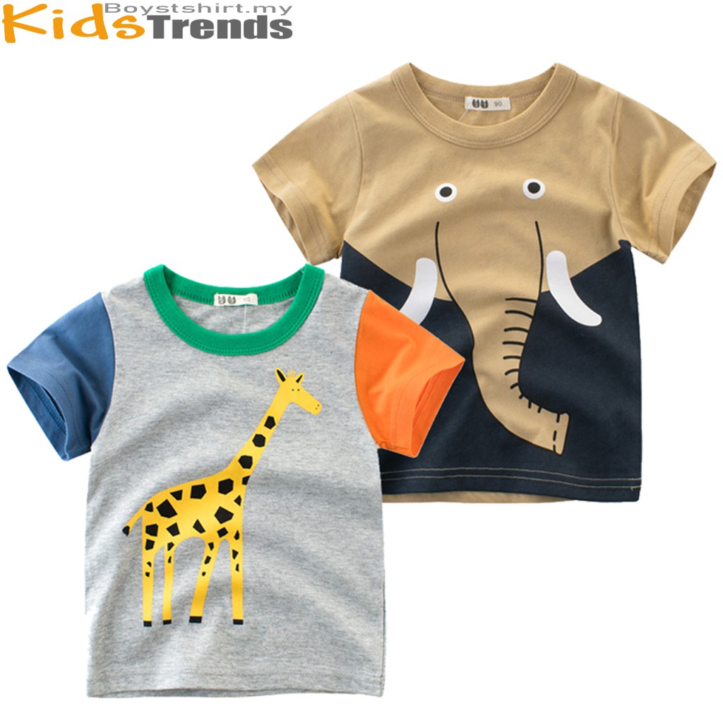 Giraffe Boys T-Shirt Boy Clothing Tshirt Kids Elephant Short Sleeve Top ...