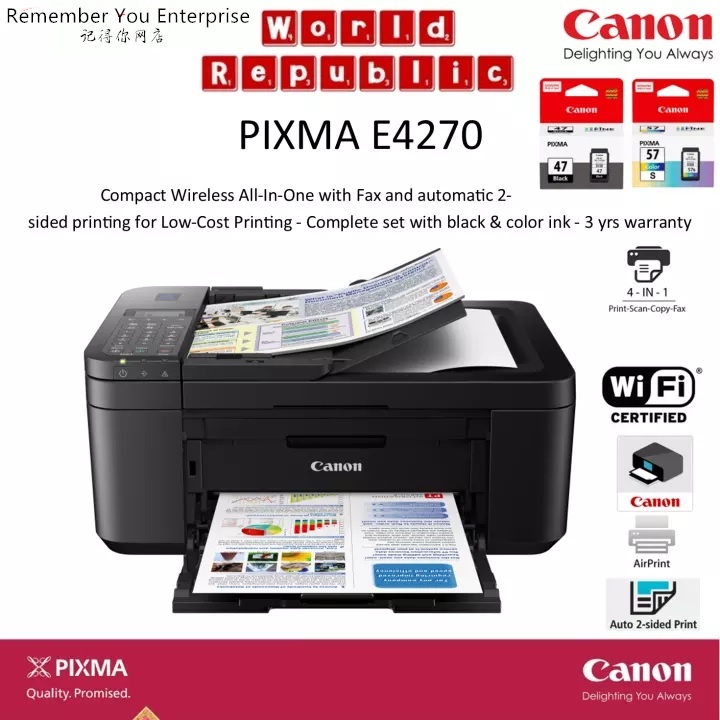 Canon PIXMA E4270 AllInOne WIFI Inkjet Printer LowCost Printing