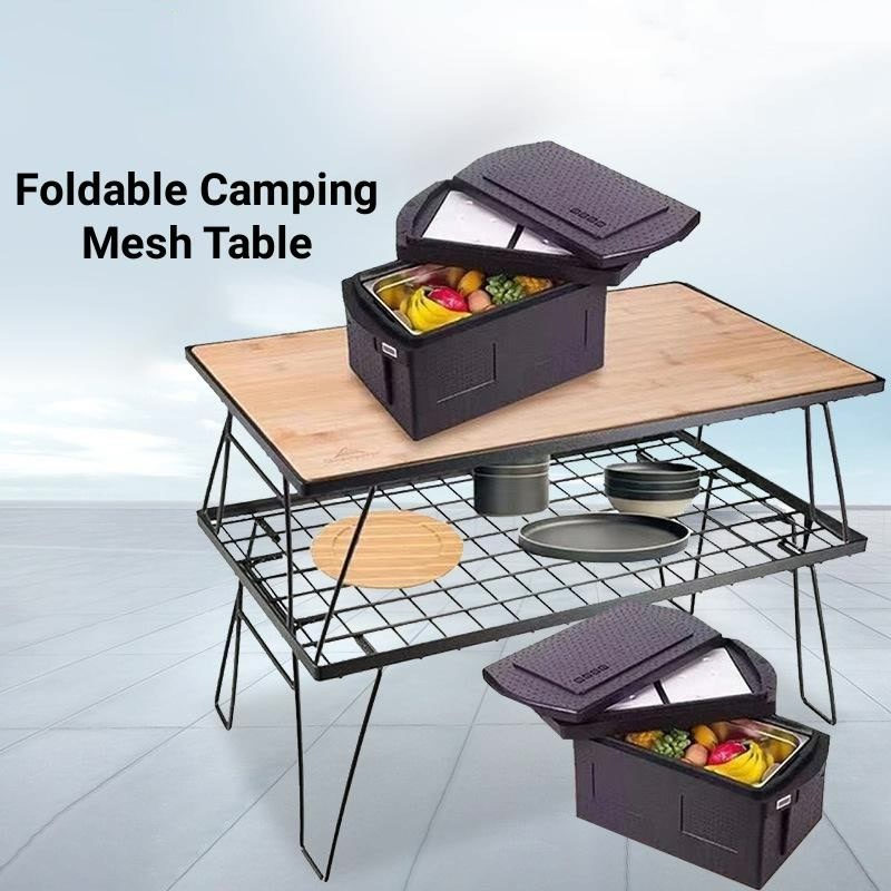 Outdoor Camping Table Iron Steel Mesh Rack Foldable Portable Stackable ...