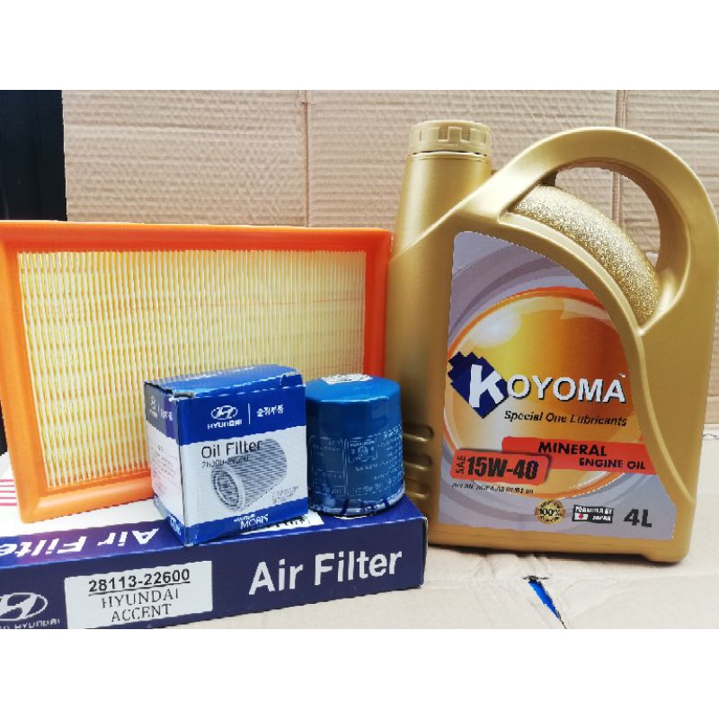 HYUNDAI ACCENT 1.5 AIR FILTER + OIL FILTER + KOYOMA 15W40 MINERAL