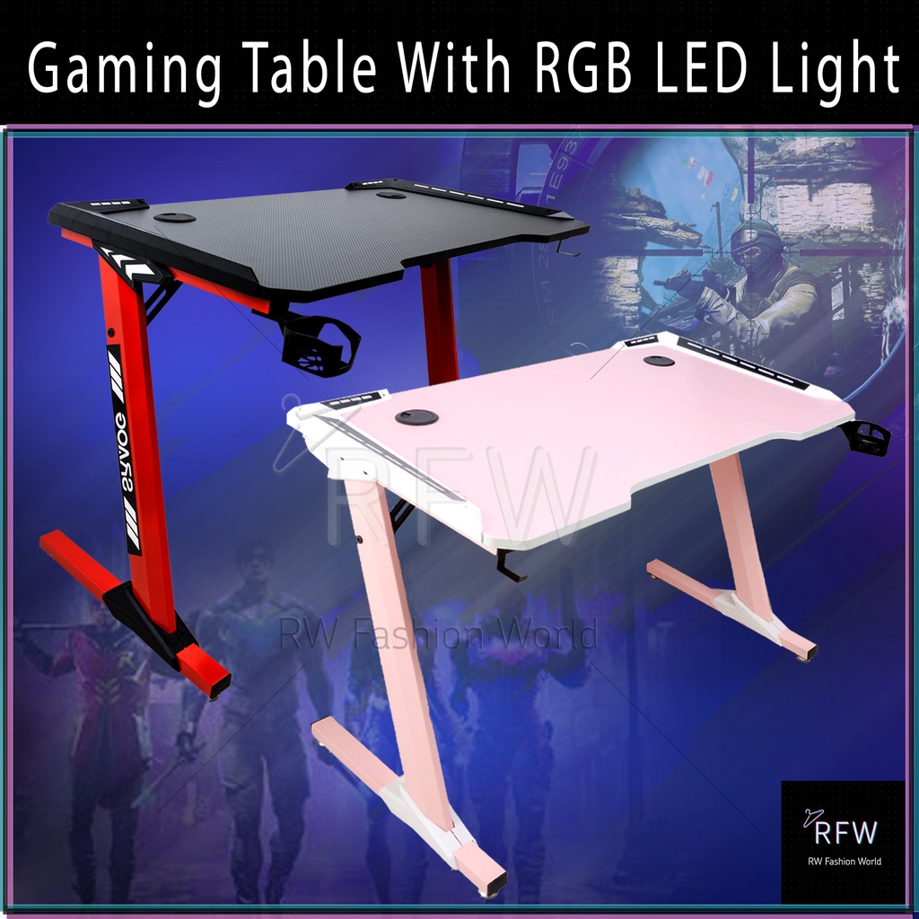 Gaming Table With RGB LED Light / Meja Gaming | Shopee Malaysia