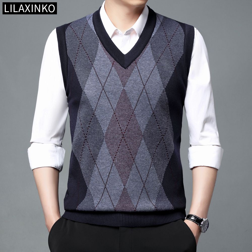 V Neck Checkered Sweater - Green