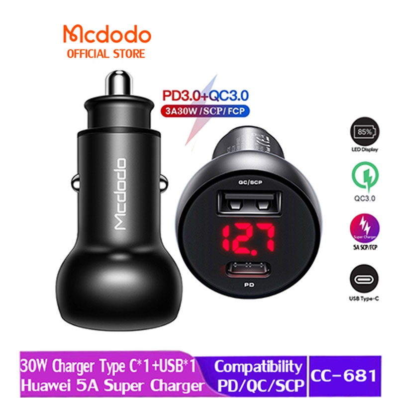 Quick Charge 3.0 30W Fast Car Charger DC-681 - 2 x USB - Black