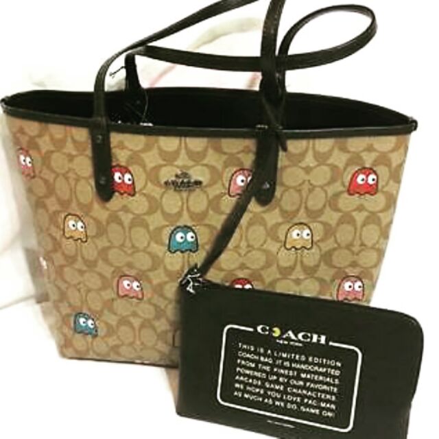 Reversible City Tote in Signature Canvas with PacMan Ghosts Print