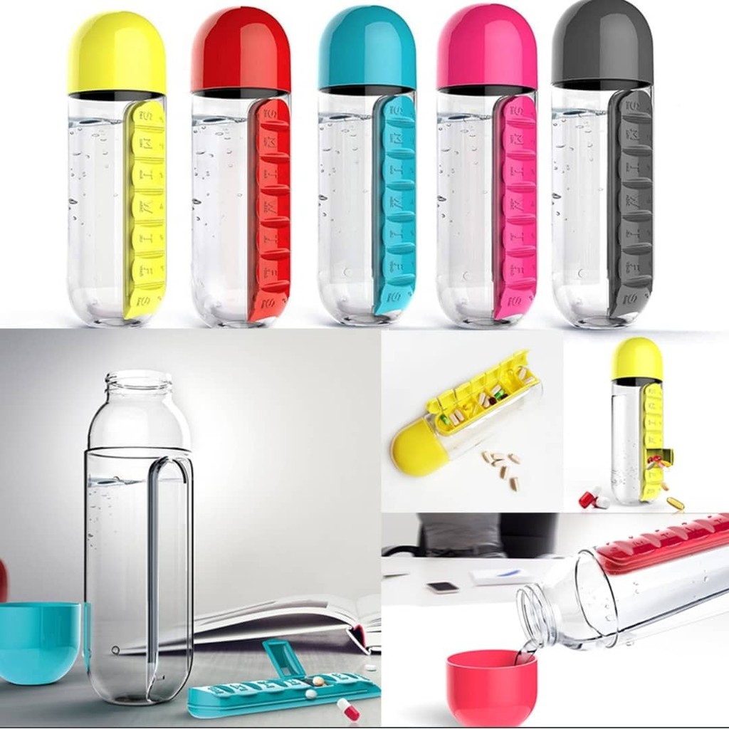Creative Water Bottle With 7-day Pill Box 2-in-1 Portable Bottle