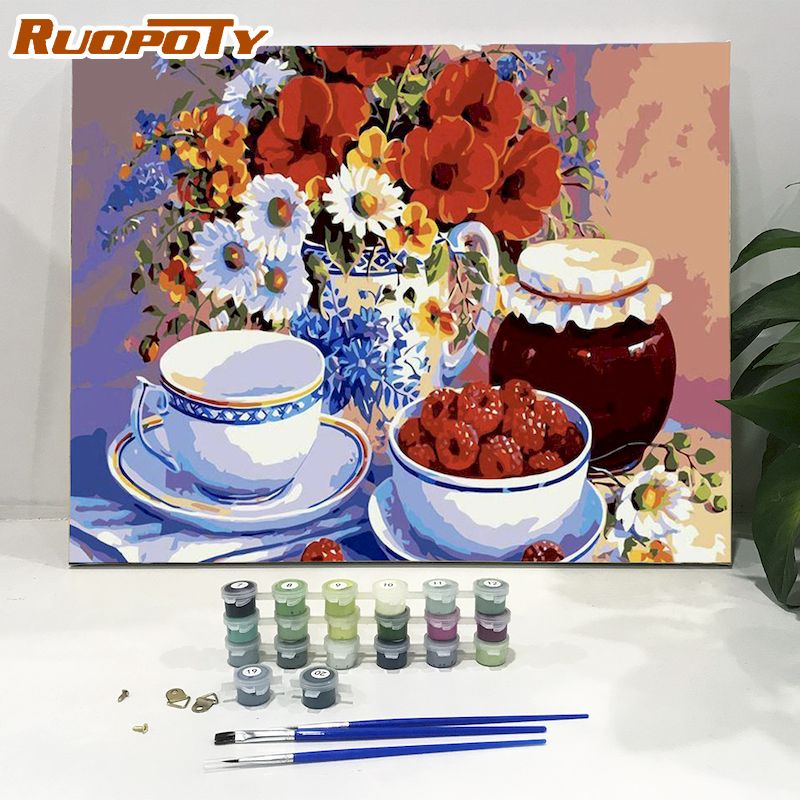 Ruopoty Paint By Number Acrylic Paint Flowers Oil Painting For Home