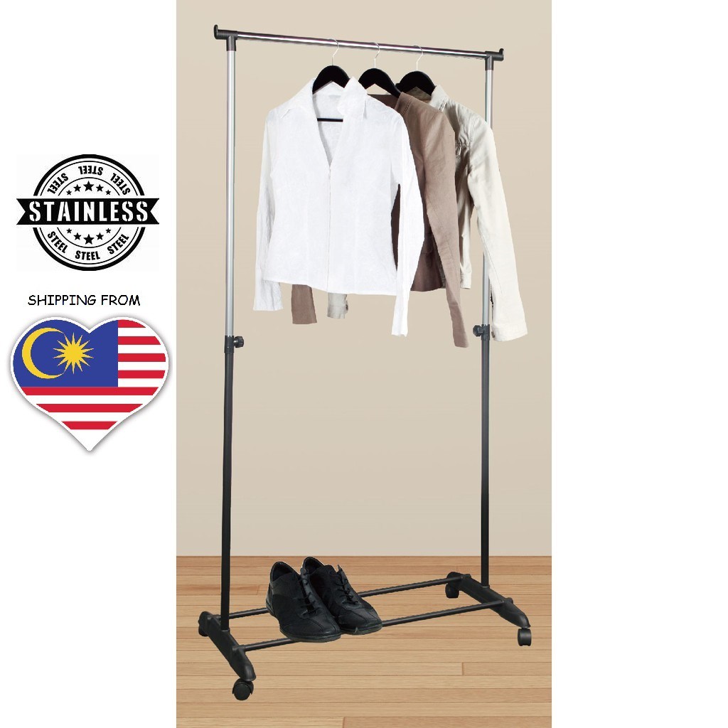 Stainless steel Height Adjustable Single Garment Rack | Shopee Malaysia