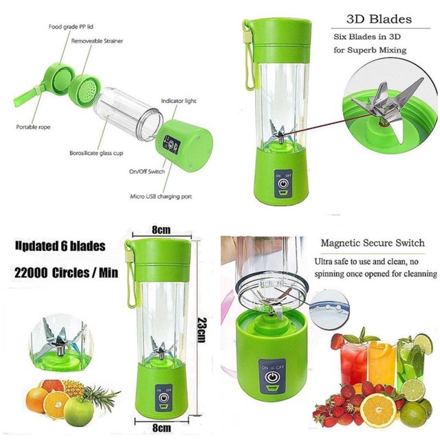 New Portable Blender Mini Handheld Fruit Mixer with 6 Blades