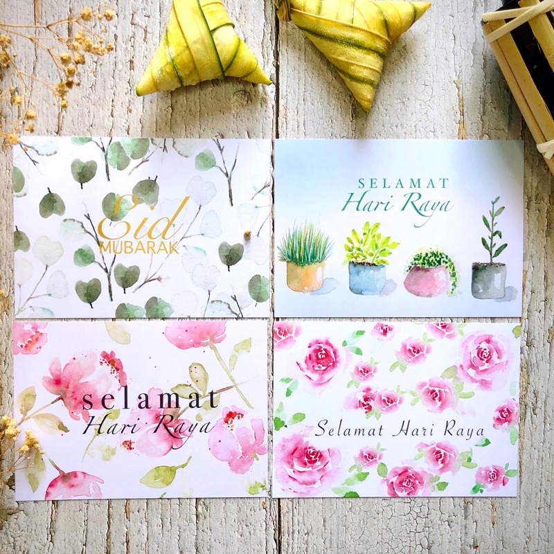 [Kad Raya] Kad Hari Raya Aidilfitri, Watercolour Painting Raya Card ...