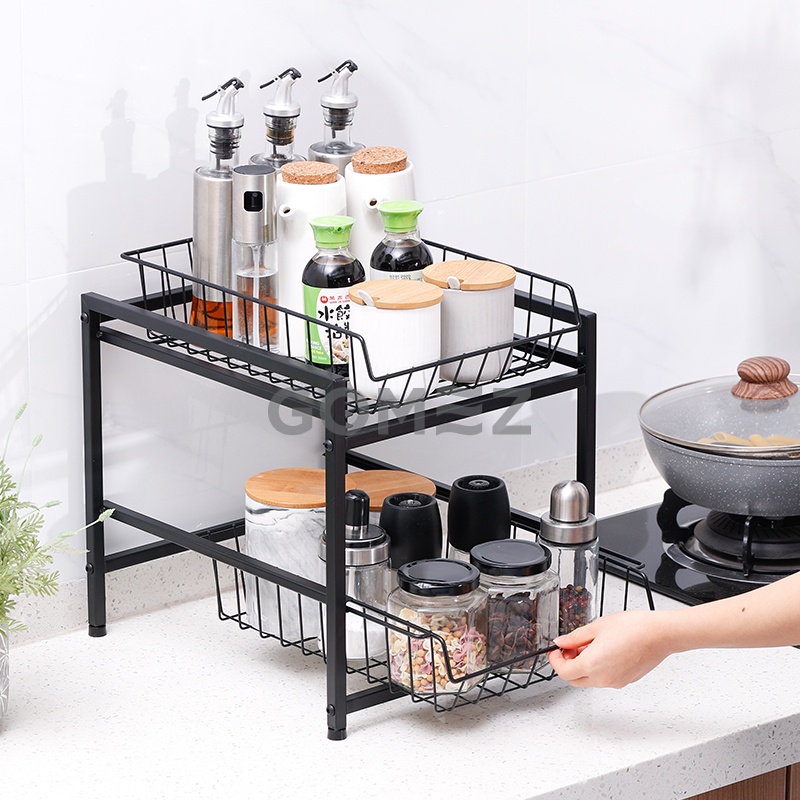 GOMEZ 2Tier Sliding Basket Kitchen Top Pull Out Drawer