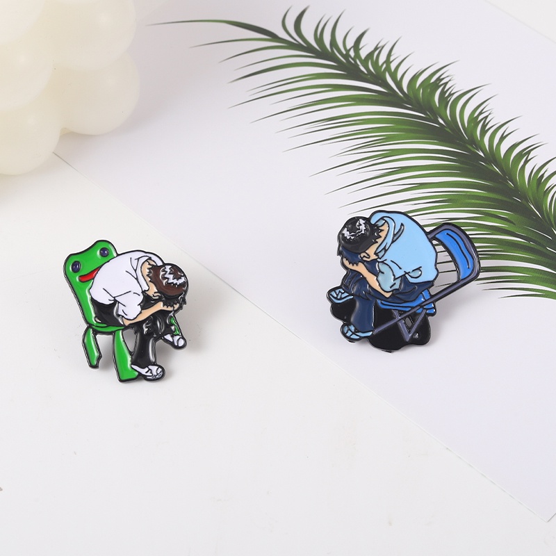 2 Styles Frustrated Distressed Boy Lapel Brooch Cute Frog Chair Enamel Pin  Cartoon Backpack Badge Collection Jewelry Gifts for Friends