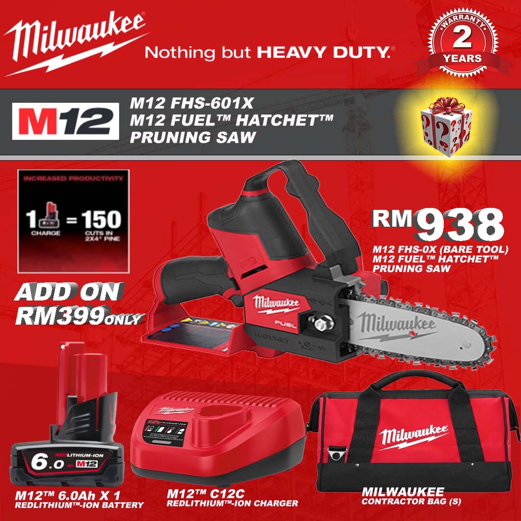 Milwaukee M12 FHS FUEL HATCHET Pruning Saw Cordless Chainsaw Shopee Malaysia