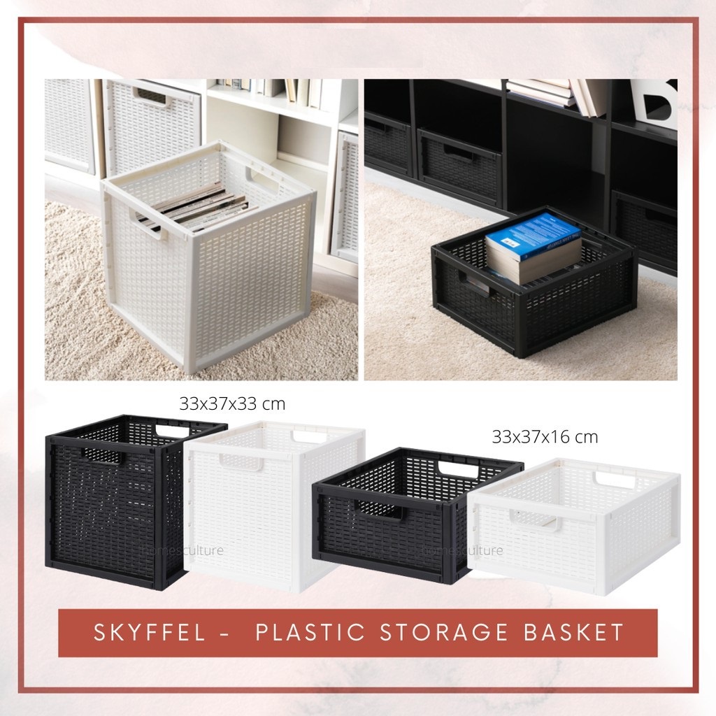 SKYFFEL Storage Basket Storage Box plastic black & white 33x37x33cm