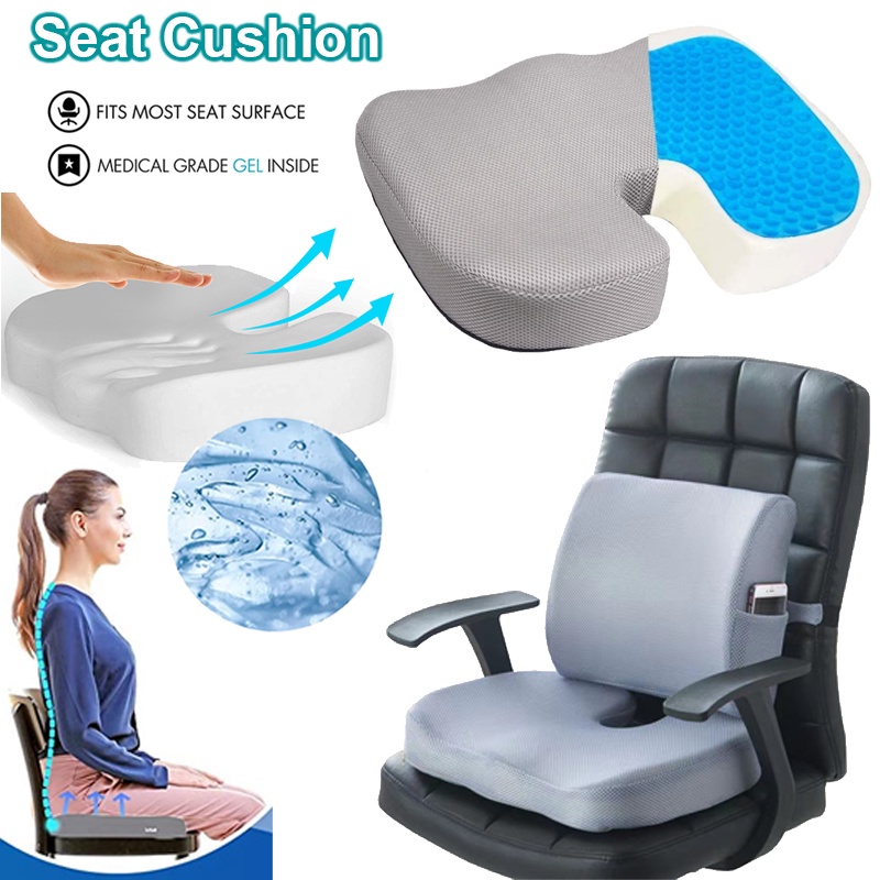 Bookishbunny Memory Foam Coccyx Seat Pad & Lumbar Support Cushion Set - Grey