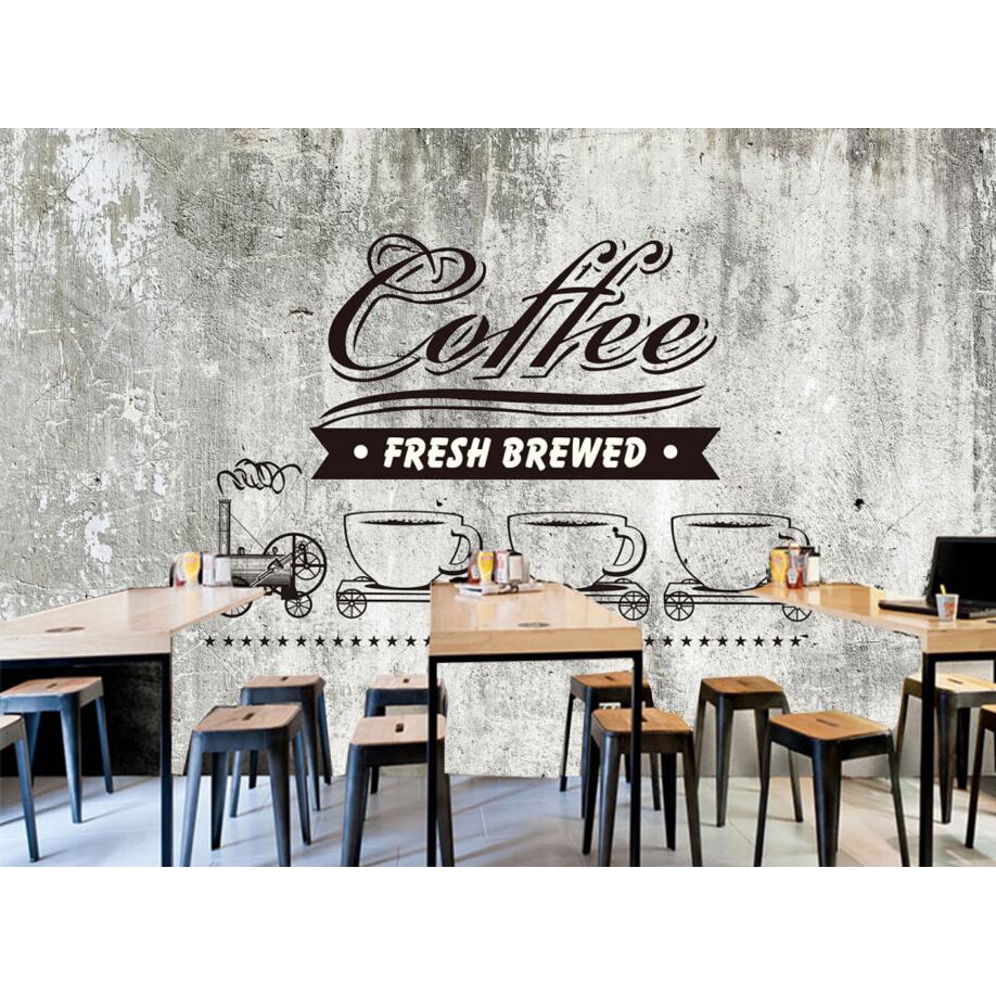 Custom food shop wallpaper,Old cement wall coffee,3D retro murals for ...