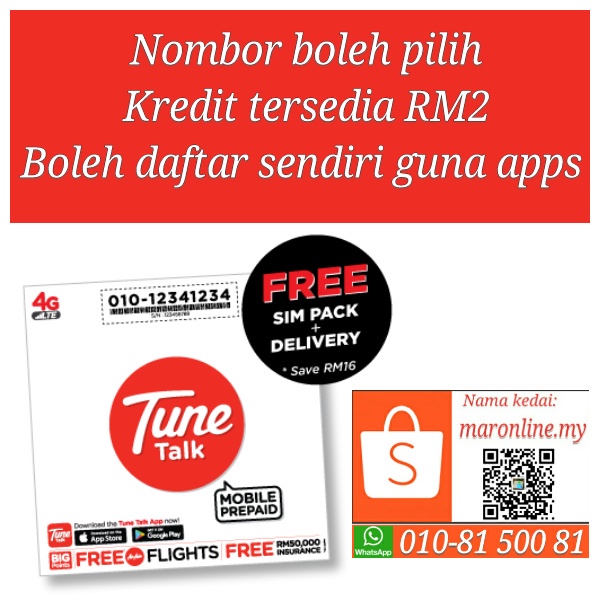 Tunetalk Prepaid Simcard with RM2 Credit, Boleh Pilih Nombor, Can ...