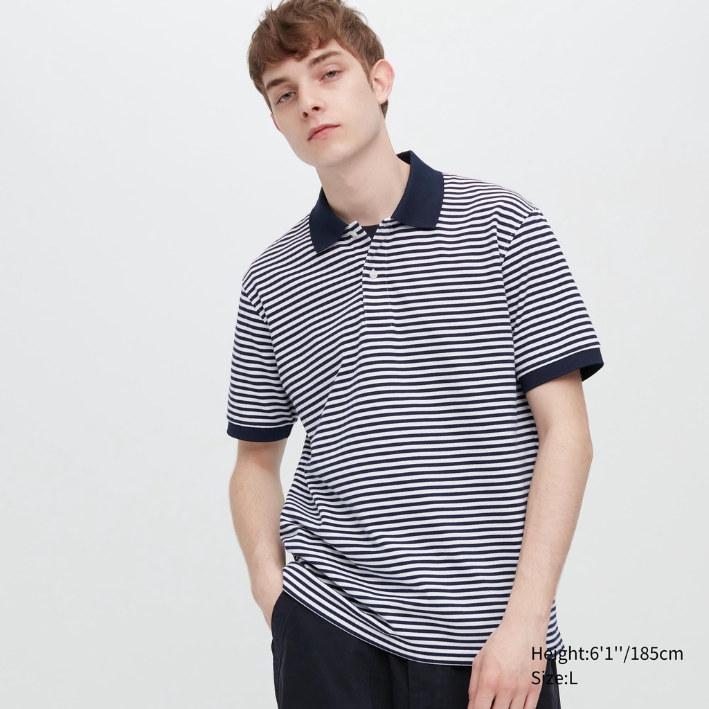 Uniqlo Dry Pique Striped Short Sleeve Polo Shirt Baju Polo Lengan