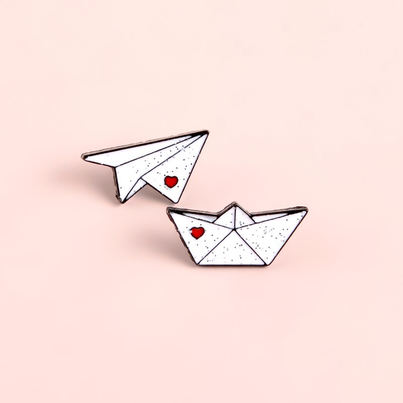 Cartoon Couple Pins Aircraft Boat Love Enamel Pins Love Letter Cute ...